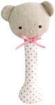 Alimrose Bear Stick Rattle - Spot Pink on Ivory