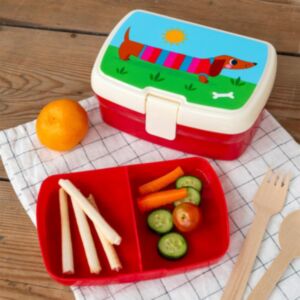 Rex London Sunny Sausage Dog Lunch Box with Tray - Blue