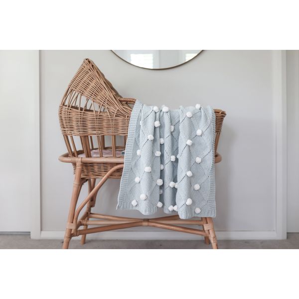 Alimrose Pom Pom Stroller Blanket Powder Blue