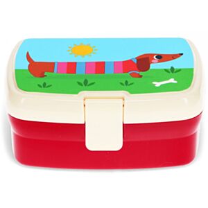 Rex London Sunny Sausage Dog Lunch Box with Tray - Blue